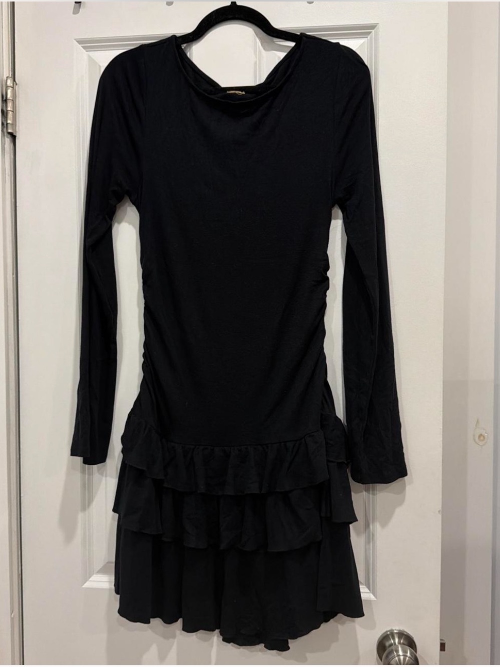 Free People Black Long-Sleeve Ruffle Hem Dress